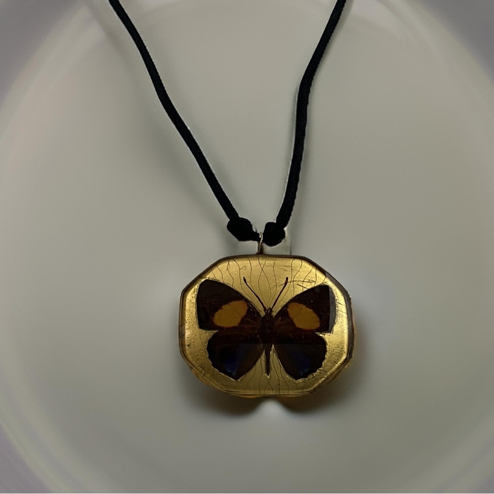 Signed Butterfly Motif Pendant Cord Necklace